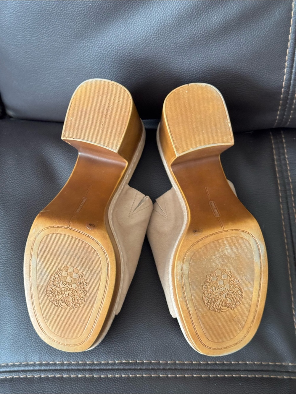 Vince Camuto Taupe Suede Platform Mule Sandals - Picture 4 of 5